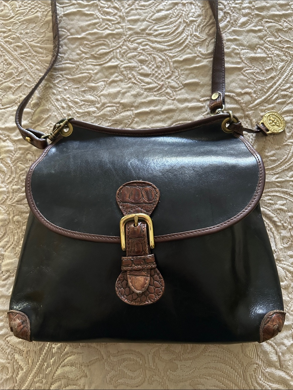 Brahmin Black and Brown Leather Shoulder Bag